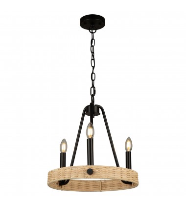  Perris 3 Light Chandelier Black-(AC11713BK)-Artcraft