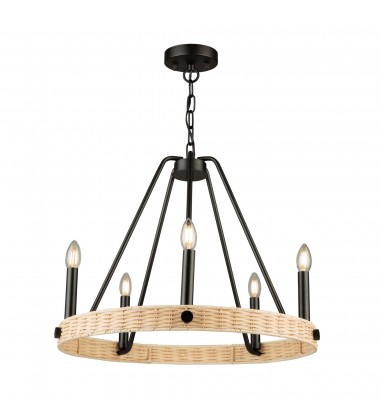  Perris 5 Light Chandelier Black-(AC11715BK)-Artcraft