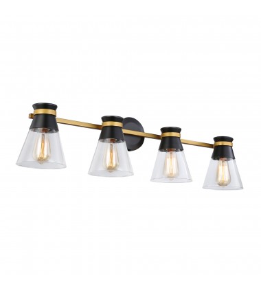  Kanata Collection 4-Light Vanity Light, Black & Brushed Brass-(AC11804BB)-Artcraft