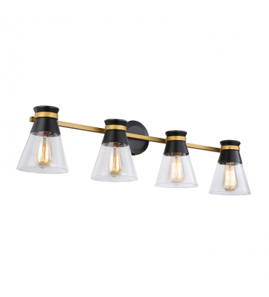 Kanata Collection 4-Light Vanity Light, Black & Brushed Brass-(AC11804BB)-Artcraft Kanata Collection 4-Light Vanity Light, Black & Brushed Brass-(AC11804BB)-Artcraft