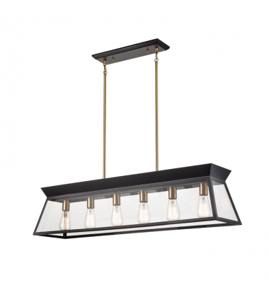 Lucian Linear Island Chandelier Black and Brushed Brass-(AC11854BK)-Artcraft Lucian Linear Island Chandelier Black and Brushed Brass-(AC11854BK)-Artcraft