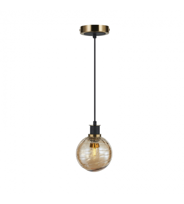  Gem Collection 1-Light Pendant with Amber Glass Black and Brushed Brass-(AC11870AM)-Artcraft