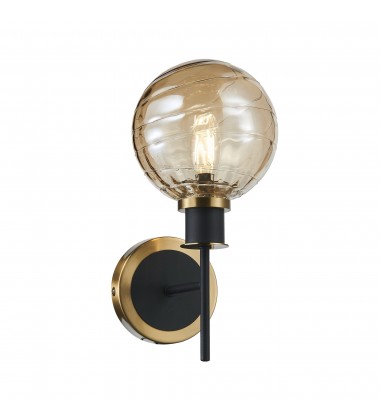  Gem Collection 1-Light Sconce with Amber Glass Black and Brushed Brass-(AC11871AM)-Artcraft