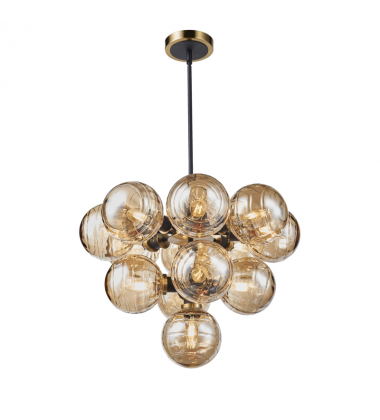  Gem Collection 13-Light Chandelier with Amber Glass Black and Brushed Brass-(AC11872AM)-Artcraft