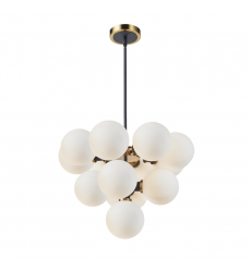  Gem Collection 13-Light Chandelier with White Glass Black and Brushed Brass-(AC11872WH)-Artcraft