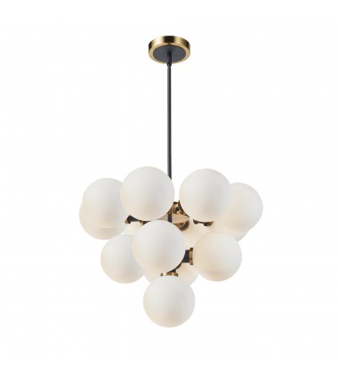  Gem Collection 13-Light Chandelier with White Glass Black and Brushed Brass-(AC11872WH)-Artcraft