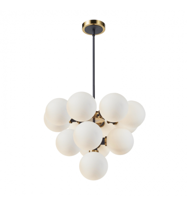 Gem Collection 13-Light Chandelier with White Glass Black and Brushed Brass-(AC11872WH)-Artcraft Gem Collection 13-Light Chandelier with White Glass Black and Brushed Brass-(AC11872WH)-Artcraft