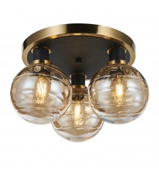  Gem Collection 3-Light Semi-Flush Mount with Amber Glass Black and Brushed Brass-(AC11873AM)-Artcraft