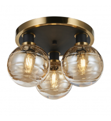  Gem Collection 3-Light Semi-Flush Mount with Amber Glass Black and Brushed Brass-(AC11873AM)-Artcraft