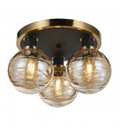  Gem Collection 3-Light Semi-Flush Mount with Amber Glass Black and Brushed Brass-(AC11873AM)-Artcraft