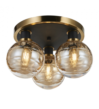  Gem Collection 3-Light Semi-Flush Mount with Amber Glass Black and Brushed Brass-(AC11873AM)-Artcraft