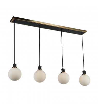  Gem Collection 4-Light Island/Pool Table with White Glass Black and Brushed Brass-(AC11874WH)-Artcraft