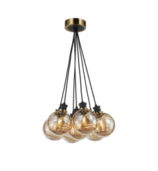 Gem Collection 7-Light Pendant with Amber Glass Black and Brushed Brass-(AC11877AM)-Artcraft Gem Collection 7-Light Pendant with Amber Glass Black and Brushed Brass-(AC11877AM)-Artcraft