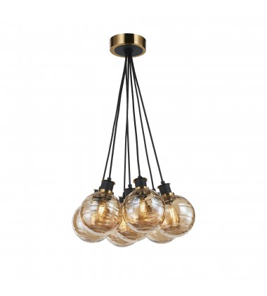  Gem Collection 7-Light Pendant with Amber Glass Black and Brushed Brass-(AC11877AM)-Artcraft