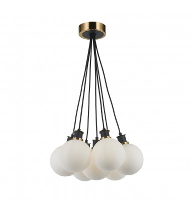 Gem Collection 7-Light Pendant with White Glass Black and Brushed Brass-(AC11877WH)-Artcraft Gem Collection 7-Light Pendant with White Glass Black and Brushed Brass-(AC11877WH)-Artcraft