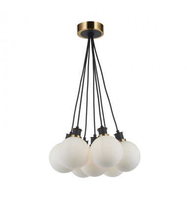  Gem Collection 7-Light Pendant with White Glass Black and Brushed Brass-(AC11877WH)-Artcraft