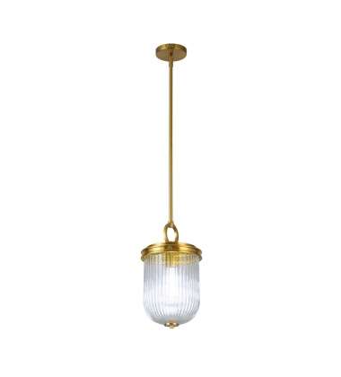 Myla 1 Light Pendant, Vintage Brass with Ribbed Glass Glassware-(AC12020BR)-Artcraft Myla 1 Light Pendant, Vintage Brass with Ribbed Glass Glassware-(AC12020BR)-Artcraft