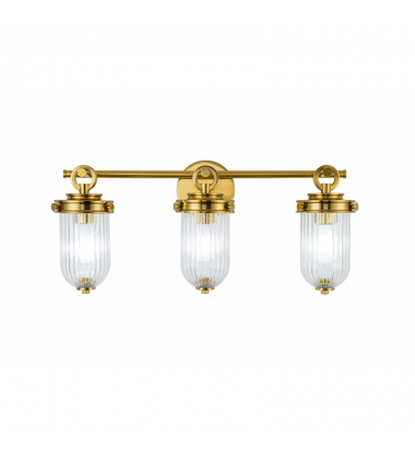 Myla 3 Light Bathroom, Vintage Brass with Ribbed Glass Glassware-(AC12023BR)-Artcraft