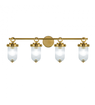 Myla 4 Light Bathroom Vanity, Vintage Brass with Ribbed Glass Glassware-(AC12024BR)-Artcraft Myla 4 Light Bathroom Vanity, Vintage Brass with Ribbed Glass Glassware-(AC12024BR)-Artcraft