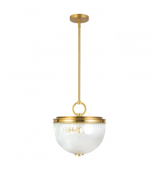 Myla 2 Light Pendant, Vintage Brass with Ribbed Glass Glassware-(AC12025BR)-Artcraft