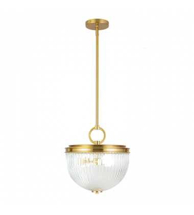 Myla 2 Light Pendant, Vintage Brass with Ribbed Glass Glassware-(AC12025BR)-Artcraft