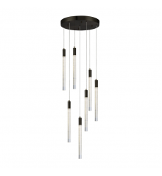 Celine 7 Light Integrated LED Chandelier, Black with Laser Lined Glass Rods-(AC12147BK)-Artcraft