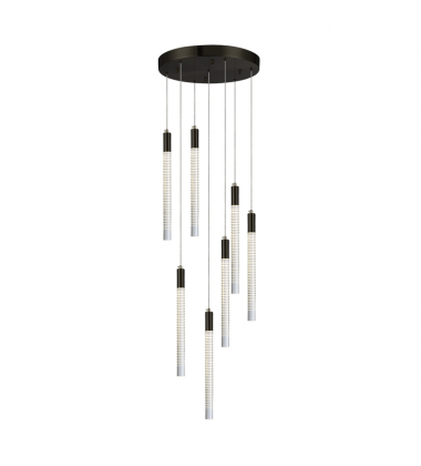 Celine 7 Light Integrated LED Chandelier, Black with Laser Lined Glass Rods-(AC12147BK)-Artcraft