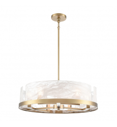 Skye 6 Light Chandelier, Brass with Wispy White Murano Style Glass-(AC12176BR)-Artcraft