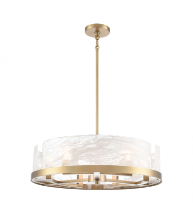 Skye 6 Light Chandelier, Brass with Wispy White Murano Style Glass-(AC12176BR)-Artcraft