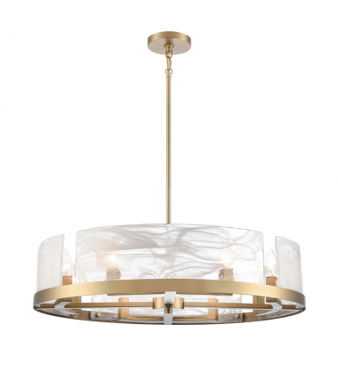 Skye 8 Light Chandelier, Brass with Wispy White Murano Style Glass-(AC12178BR)-Artcraft Skye 8 Light Chandelier, Brass with Wispy White Murano Style Glass-(AC12178BR)-Artcraft