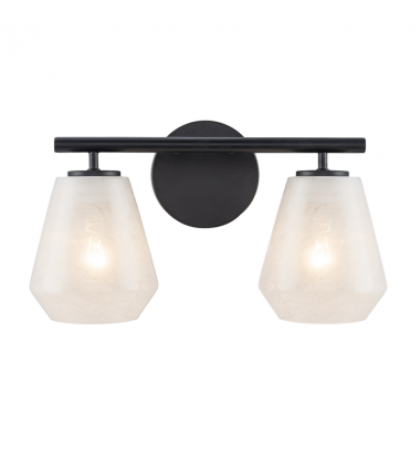 Brooke 2 Light Bathroom Vanity, Black with Wispy White Glassware-(AC12182BK)-Artcraft Brooke 2 Light Bathroom Vanity, Black with Wispy White Glassware-(AC12182BK)-Artcraft