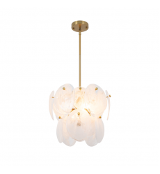 Lily 4 Light Pendant, Brushed Brass with Wispy White Murano Style Glass-(AC12210BR)-Artcraft