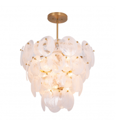 Lily 13 Light Chandelier, Brushed Brass with Wispy White Murano Style Glass-(AC12212BR)-Artcraft