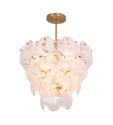 Lily 13 Light Chandelier, Brushed Brass with Wispy White Murano Style Glass-(AC12212BR)-Artcraft Lily 13 Light Chandelier, Brushed Brass with Wispy White Murano Style Glass-(AC12212BR)-Artcraft