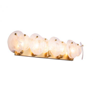 Lily 5 Light Bathroom Vanity, Brushed Brass with Wispy White Murano Style Glass-(AC12215BR)-Artcraft Lily 5 Light Bathroom Vanity, Brushed Brass with Wispy White Murano Style Glass-(AC12215BR)-Artcraft