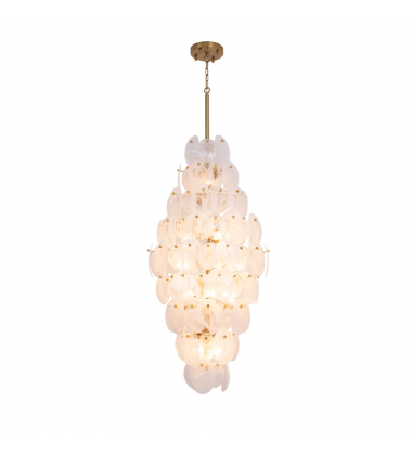 Lily 15 Light Chandelier, Brushed Brass with Wispy White Murano Style Glass-(AC12219BR)-Artcraft Lily 15 Light Chandelier, Brushed Brass with Wispy White Murano Style Glass-(AC12219BR)-Artcraft