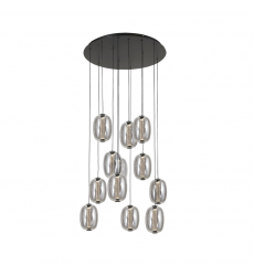 Vega Integrated LED 12 Light Chandelier, Black with Dark Smoke Glassware-(AC6952SM)-Artcraft