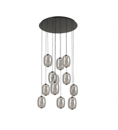 Vega Integrated LED 12 Light Chandelier, Black with Dark Smoke Glassware-(AC6952SM)-Artcraft