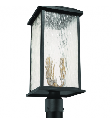 Estate 3 Light Outdoor Post Light, Black, Brass with Rain Glassware-(AC9273BK)-Artcraft Estate 3 Light Outdoor Post Light, Black, Brass with Rain Glassware-(AC9273BK)-Artcraft