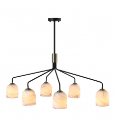 Crema 6 Light Chandelier, Black, Brushed Brass with Alabaster style glass-(SC13376BB)-Artcraft