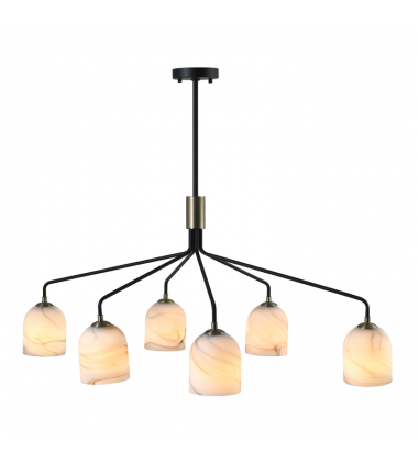 Crema 6 Light Chandelier, Black, Brushed Brass with Alabaster style glass-(SC13376BB)-Artcraft