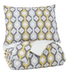 Ashley - Mato Q76300 King Comforter Set - Gray/Yellow/White (Q763003K)