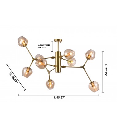  Champagned Dented Glass Shade Ceiling Fixture (DU101G) - Bethel International
