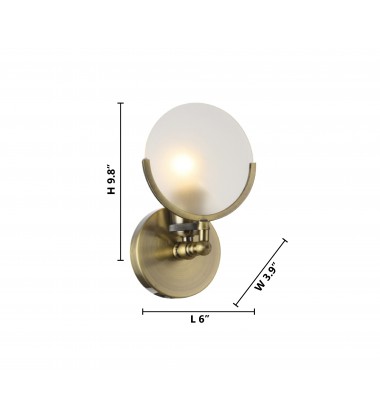  Round Fronsted Glass Shade Wall Sconce (DU114BR) - Bethel International