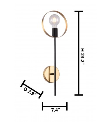  1 Light 3 inch Black/Brushed Brass Wall Sconce Wall Light