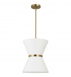  1LT Incand Pendant, AGB w/ GLD ring, WH Shade-(CTN-121P-AGB-790)-Dainolite