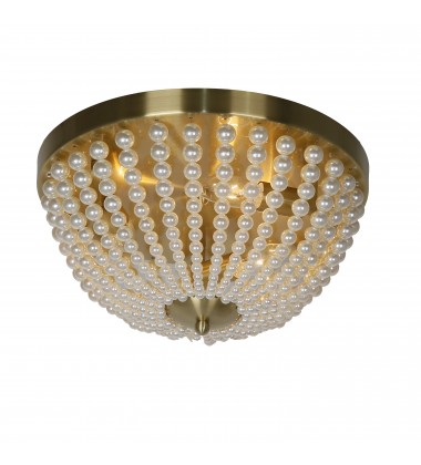  3LT Incandescent Flush-Mount, Aged Brass w/ Pearls-(DAW-143FH-AGB-WH)-Dainolite