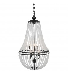 6LT Incan Chandelier Matte Black w/ Frosted Beads-(DAW-386C-MB-FR)-Dainolite  6LT Incan Chandelier Matte Black w/ Frosted Beads-(DAW-386C-MB-FR)-Dainolite
