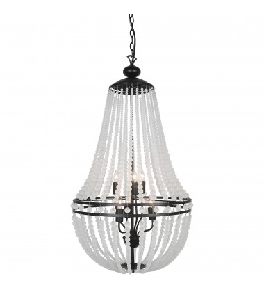 6LT Incan Chandelier Matte Black w/ Frosted Beads-(DAW-386C-MB-FR)-Dainolite  6LT Incan Chandelier Matte Black w/ Frosted Beads-(DAW-386C-MB-FR)-Dainolite