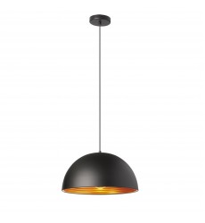 1LT Pendant, Matte Black Exterior, Gold Interior-(HKI-161LP-BK)-Dainolite  1LT Pendant, Matte Black Exterior, Gold Interior-(HKI-161LP-BK)-Dainolite